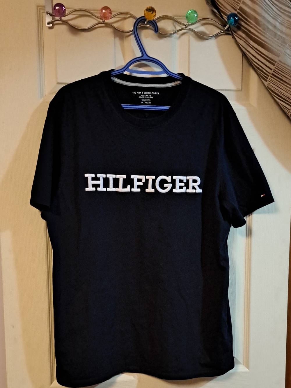 Tommy Hilfiger Black Tee with White Hilfiger Embroidery (Like New) Size XL
